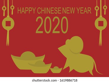 Happy Chinese New Year 2020 on red backgrounds illustration design in concept