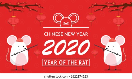 Happy Chinese new year 2020 poster. Year of the rat wallpaper. happy new Chinese poster. rat character design.