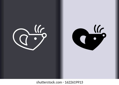 Happy Chinese New Year 2020. Chinese zodiac sign year of rat. Asian element in minimal flat simple concept logo of mouse.