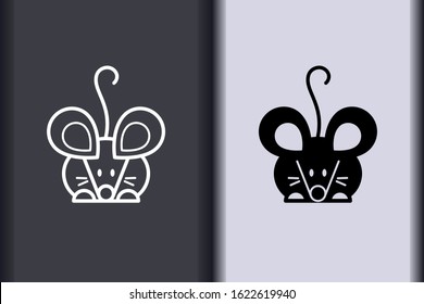 Happy Chinese New Year 2020. Chinese zodiac sign year of rat. Asian element in minimal flat simple concept logo of mouse.