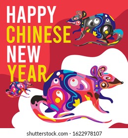 Happy chinese new year 2020 year of the rat , asian elements with vector style on background. (Chinese translation - Happy chinese new year 2020, year of rat)