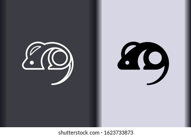 Happy Chinese New Year 2020. Chinese zodiac sign year of rat. Asian element in minimal flat simple concept logo of mouse.