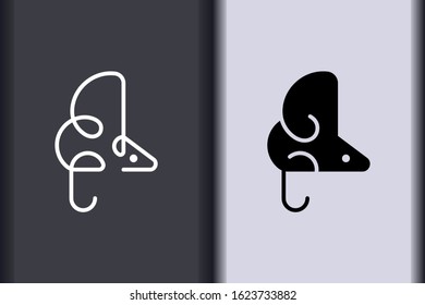 Happy Chinese New Year 2020. Chinese zodiac sign year of rat. Asian element in minimal flat simple concept logo of mouse.