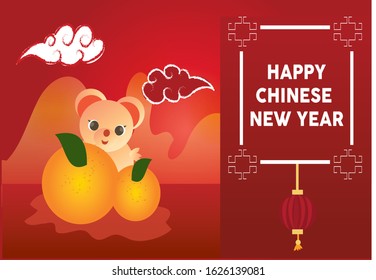 Happy Chinese New Year 2020 poster. Year of the Rat. Chinese zodiac symbol of 2020 Vector Design. Cute rat cartoon 