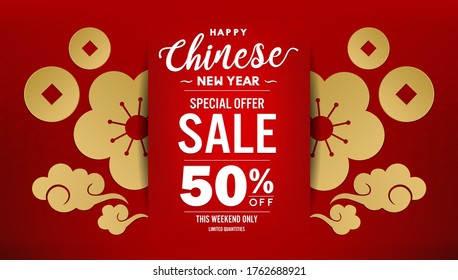 happy chinese new year 2020 sale banner design [translation of language - happy new year]