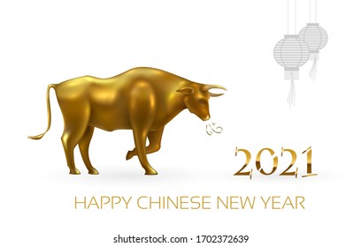 Happy chinese new year! 2021 year of the ox lunar horoscope. Vector.