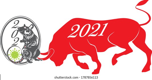 Happy Chinese new year 2021. The year of the Ox. Chinese new year fortune greeting card graphic design background and wallpaper. Red and gold paper cut with plum blossom flower. Asian culture element