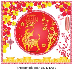 Happy chinese new year 2021 with cherry blossom flower year of the Ox