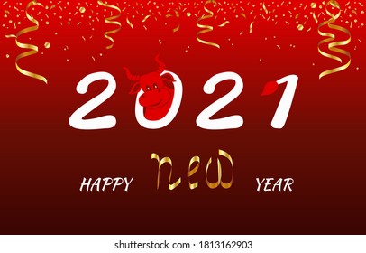 Happy Chinese New year 2021 with a bull's head on a red background, vector design