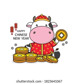 Happy Chinese new year 2021 year of the ox. Translate: Happy New Year.