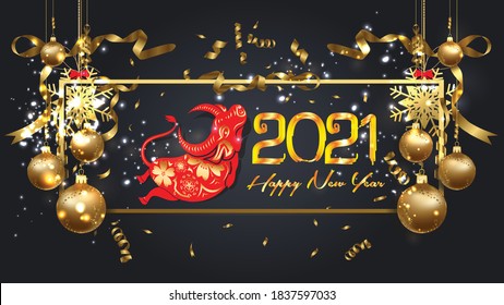 Happy chinese new year 2021. Zodiac of ox cartoon character traditional. New year 2021 of the ox