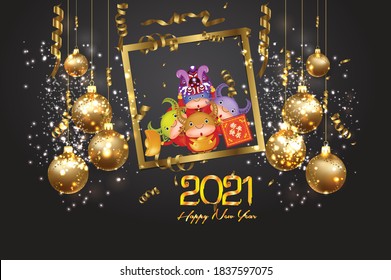 Happy chinese new year 2021. Zodiac of ox cartoon character traditional. New year 2021 of the ox