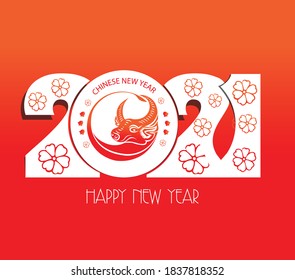 Happy chinese new year 2021 Zodiac of ox cartoon character traditional