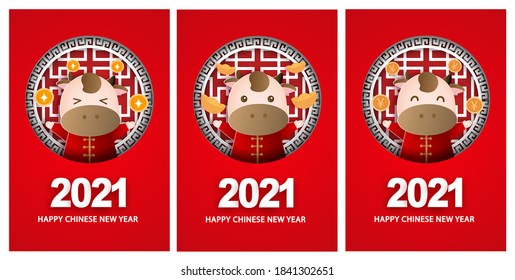 Happy chinese new year 2021 greeting cards , year of the ox.