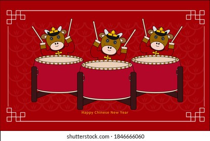 Happy Chinese New Year 2021. The lovely herd is congratulating everyone for congratulations on getting rich. Translation: Happy New Year of the Ox