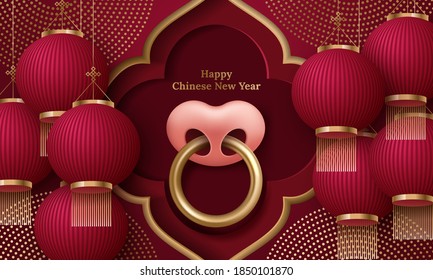 Happy Chinese new year 2021 greeting card. Chinese translation: Happy New Year