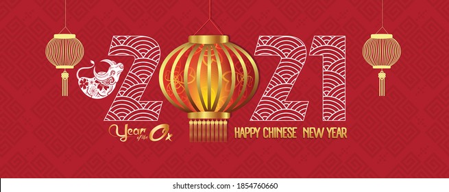 Happy Chinese new year 2021 the year of the ox zodiac, cow Cartoon calendar vector illustration