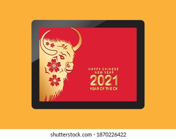 Happy chinese new year 2021 table of the ox. Gold zodiac sign, Gold Cow for greetings card, invitation, posters, brochure, calendar, flyers, banners