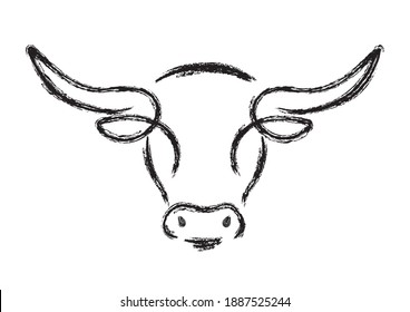 Happy chinese new year 2021, Year of the ox. Hand drawn Doodle Calligraphy brush Ox.