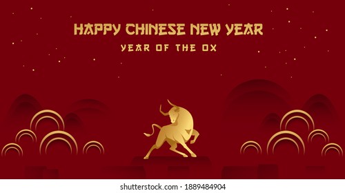 Happy Chinese New Year 2021 Poster Template Vector Illustration, Year of The Ox, Chinese Zodiac