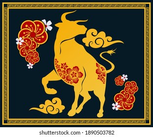 Happy Chinese New Year 2021, Metal Ox Lunar New Year, Nice And Beautiful For Wall Decoration With Luxurious Looking Frame, Suitable For Ornament To Celebrate This Year Of The Ox.

