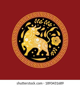 Happy chinese new year 2021, year of the ox . Happy chinese new year 2021 Ox Zodiac sign vector illustration