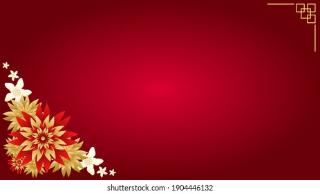 Happy Chinese new year 2021 background year of the ox ,flower and asian elements with craft style on Red background.