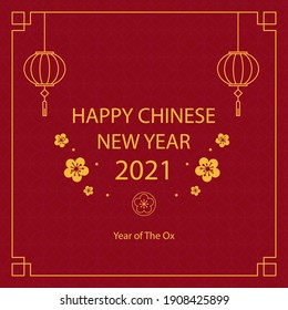Happy chinese new year 2021 year of the ox with golden ornaments