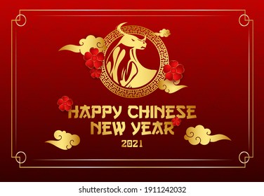 Happy Chinese New Year 2021 year of the bull style. Chinese characters mean Happy New Year for greetings card, flyers, invitation, posters, brochure, banners, calendar.