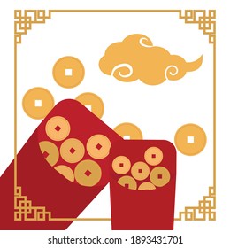 Happy chinese new year 2021.Traditional Asian paper card with symbol of the year the ox