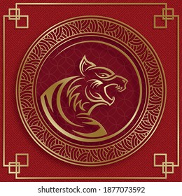 Happy chinese new year 2022 Tiger Zodiac sign, with gold paper cut art and craft style on color background for greeting card, flyers, poster (Chinese Translation : happy new year 2022, year of tiger)