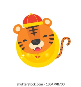 Happy chinese new year 2022 Cartoon tiger holding gold blessing chinese new year.