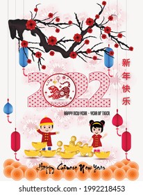 Happy Chinese new year 2022 - year of the Tiger. (Chinese translation : Happy new year)
