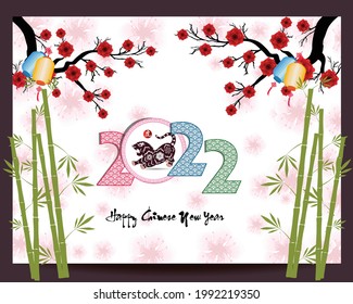 Happy Chinese new year 2022 - year of the Tiger. Lunar New Year banner design template.  (Chinese translation : tiger)
