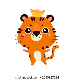 Happy Chinese New Year 2022. Chinese zodiac tiger. Cute animal. Symbol of the year. Character design concept. Vector illustration in cartoon style.
