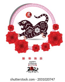 Happy Chinese new year 2022 - year of the Tiger. Lunar New Year banner design template.  (Chinese translation : Happy new year)