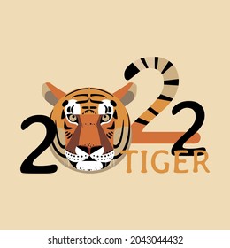 Happy Chinese New Year 2022. Year of the tiger. Vector design zodiac sign tiger. Vector illustration. tiger head instead of zero.