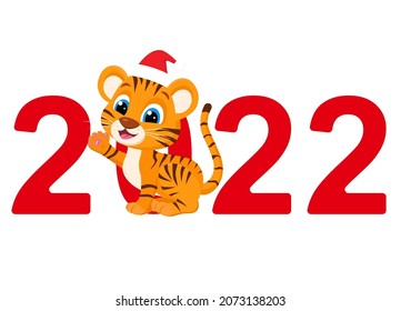 Happy Chinese new year 2022 greeting card little tiger year. Funny cartoon tiger 