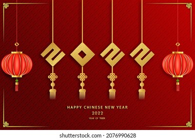 Happy chinese new year 2022 year of the tiger ,paper cut rat character,flower and asian elements with craft style on background.