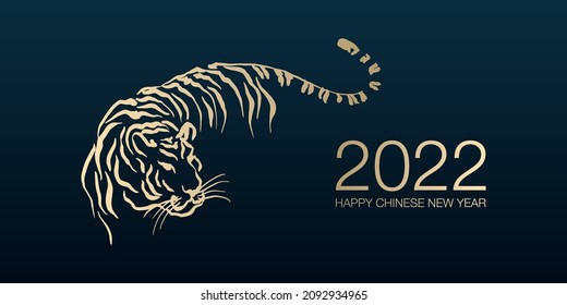 Happy Chinese New Year 2022 by gold brush stroke abstract paint the tiger isolated red background 