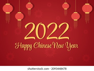 Happy Chinese New Year 2022 with Zodiac Cute Tiger and Flower on Red Background for Greeting Card, Calendar or Poster in Flat Design Illustration