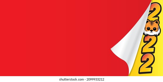 Happy Chinese New Year 2022. Year of The Tiger. Red background with paper folds effect