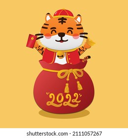 Happy Chinese new year 2022 year of the tiger zodiac.Translate: Happy new year.Vector illustration