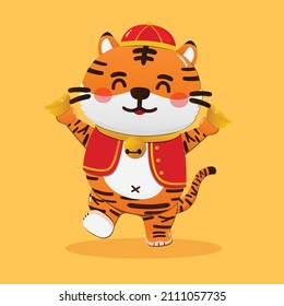 Happy Chinese new year 2022 year of the tiger zodiac.Translate: Happy new year.Vector illustration