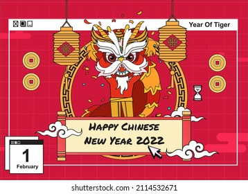 Happy Chinese New Year 2022 in retro style with red background. for branding, banner, cover, card, social media, poster.Template design. Vector illustration