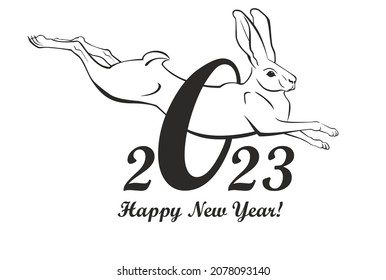 Happy chinese new year 2023 rabbit zodiac sign. Constellation symbol for greetings card, invitation, posters, brochure, calendar. Decorate numbers 2023 with rabbit. Vector illustration
