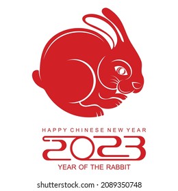 Happy chinese new year 2023 gong xi fa cai year of the rabbit, hares, bunny zodiac sign  with flower,lantern,asian elements gold paper cut style on color Background. (Translation : Happy new year)