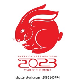 Happy chinese new year 2023 year of the rabbit zodiac sign, gong xi fa cai with flower,lantern,asian elements gold paper cut style on color Background. (Translation : Happy new year)