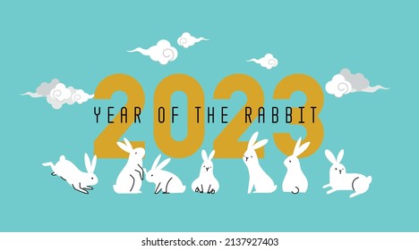 Happy Chinese new year 2023, the year of the rabbit zodiac. Little bunny greeting card, poster, banner, brochure, calendar. (Translation : Happy new year, Year of rabbit)