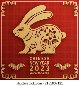 Happy chinese new year 2023 year of the rabbit zodiac with on color Background. (Translation : Happy new year)